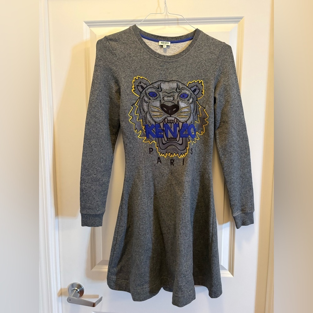 Kenzo Tiger Sweatshirt Dress Gray Cotton Size Small - Picture 4 of 12